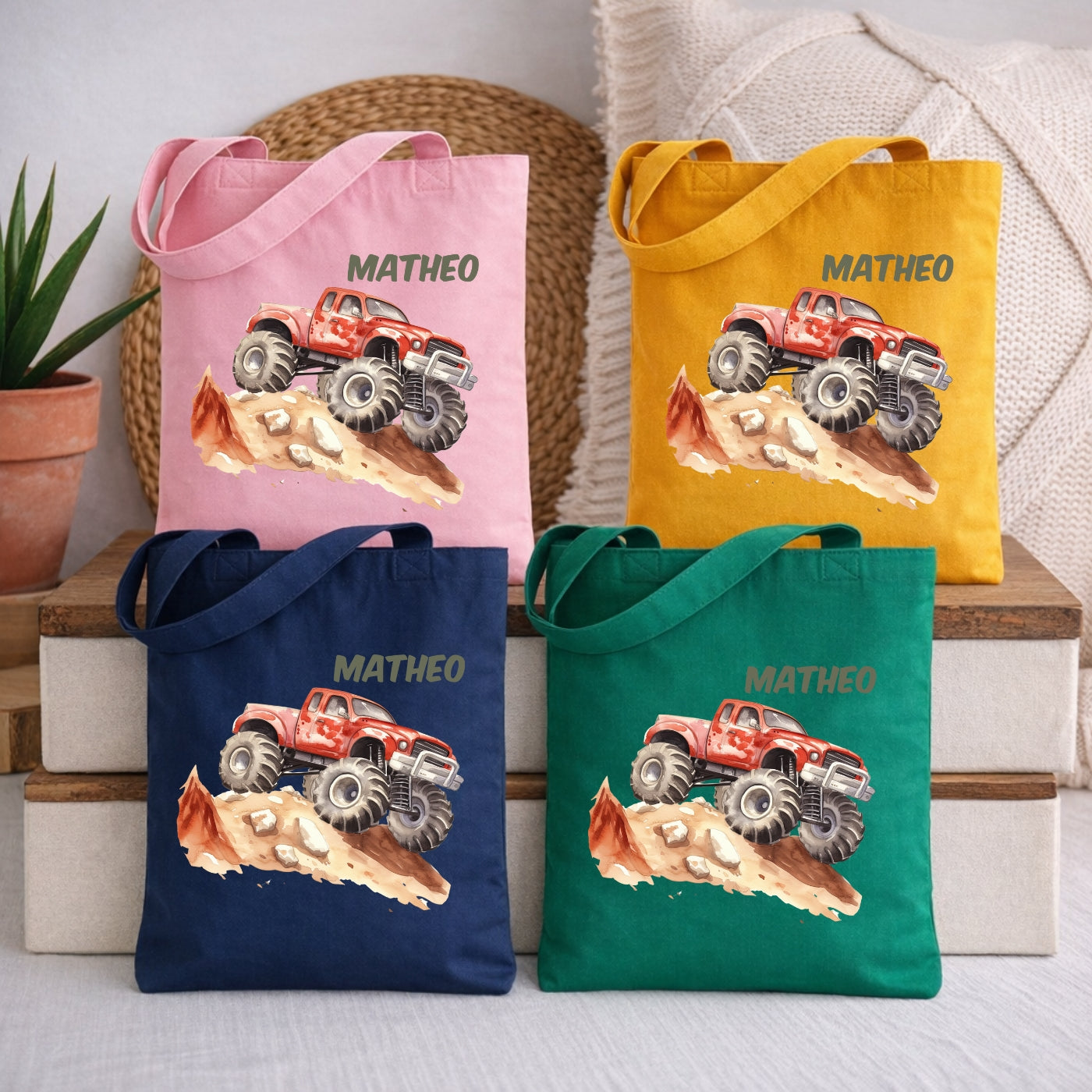 Personalisierte Kindertasche mit Auto Motiven – Stofftasche für Kindergarten & Kita