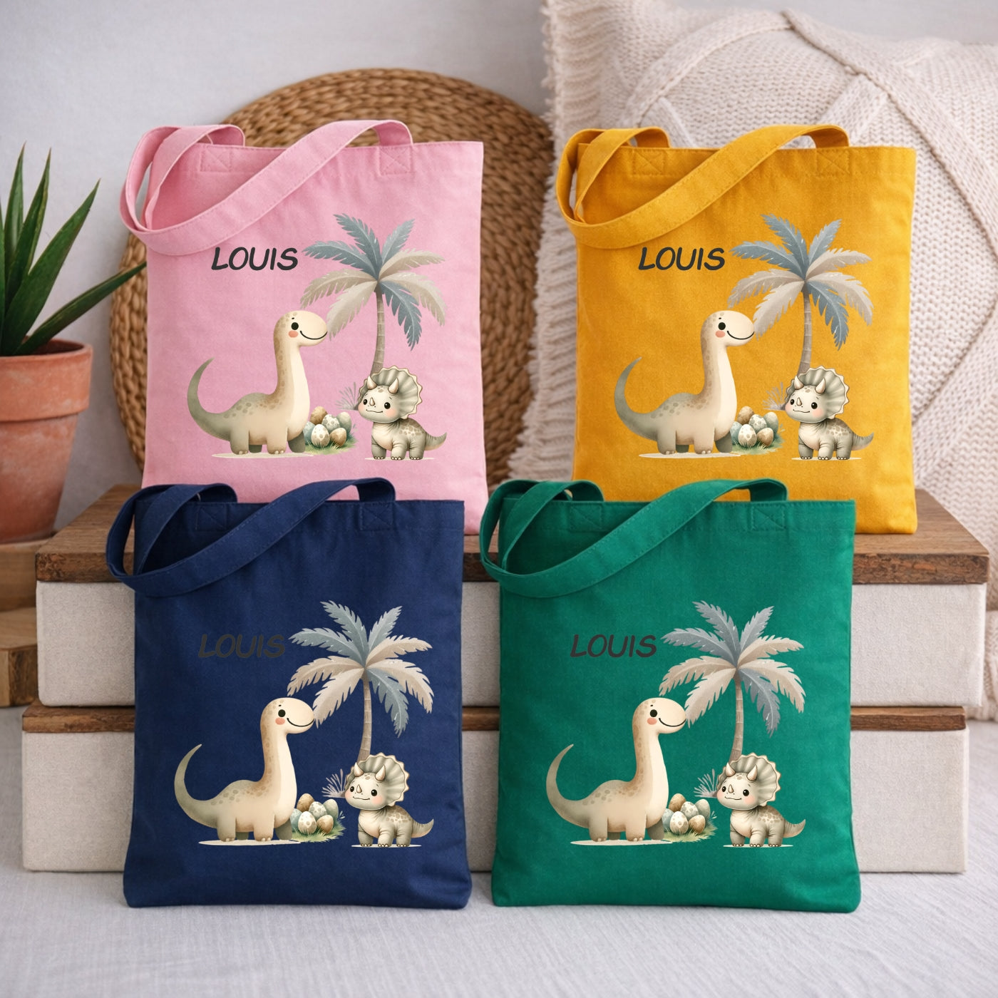 Dino Abenteuer Kindertasche – Personalisierter Stoffbeutel für kleine Entdecker