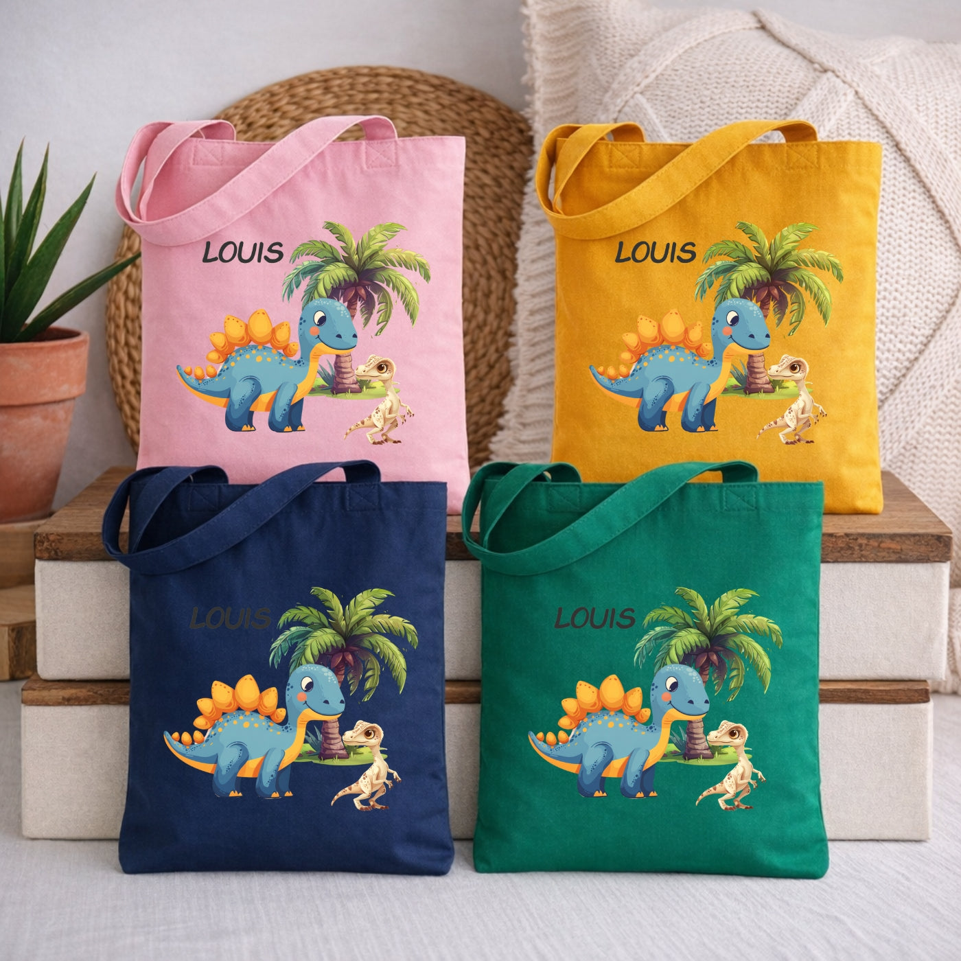 Dino Abenteuer Kindertasche – Personalisierter Stoffbeutel für kleine Entdecker