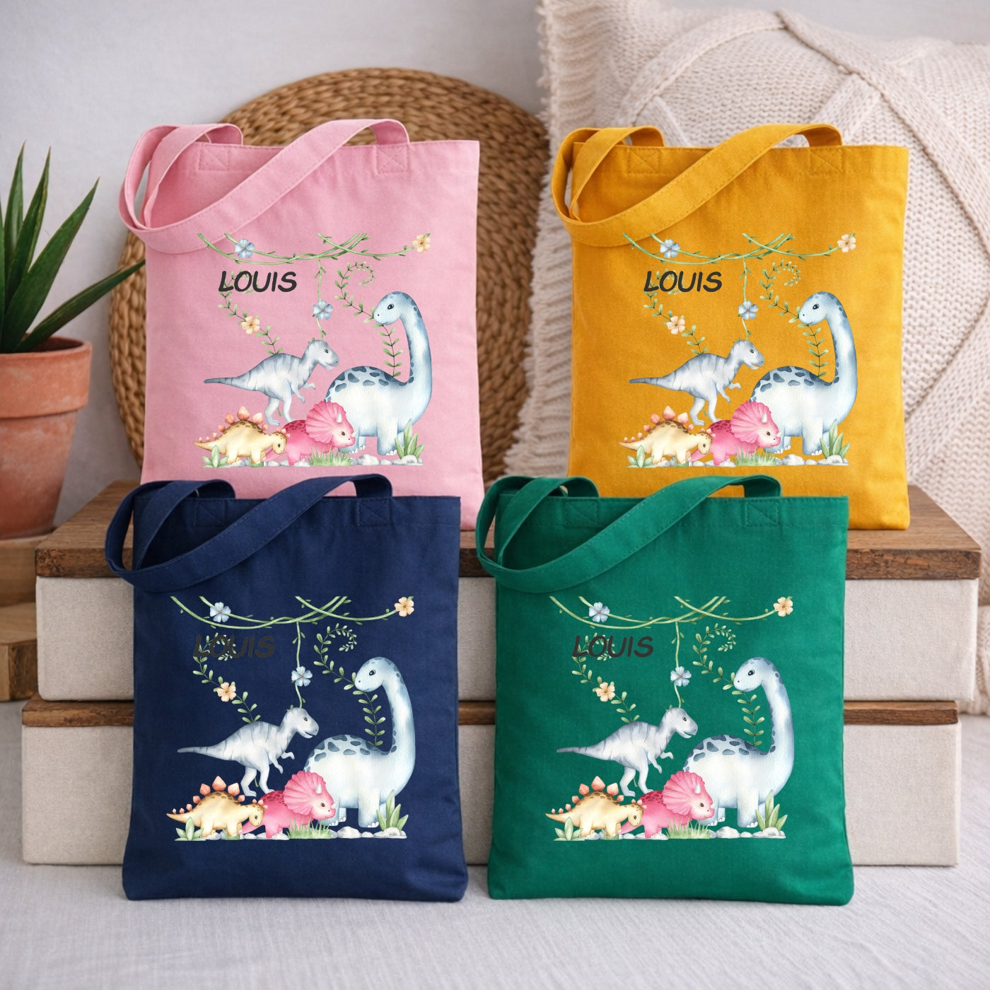 Dino Abenteuer Kindertasche – Personalisierter Stoffbeutel für kleine Entdecker