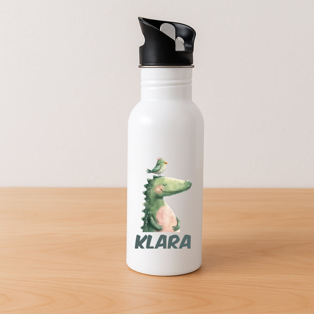 Personalisierte Kinder Trinkflasche mit Strohhalm bunte Tiere