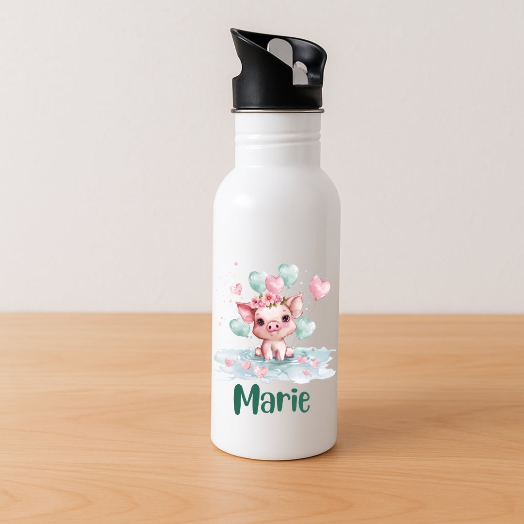 Personalisierte Kinder Trinkflasche Tierchen mit Luftballon