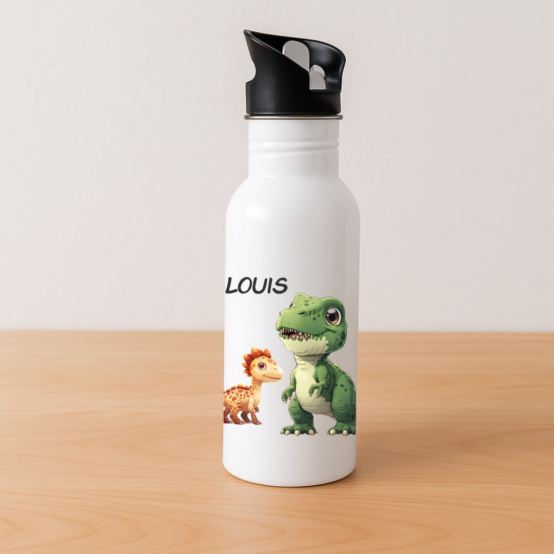 Kinder Trinkflasche mit Dino Motiven und Namen