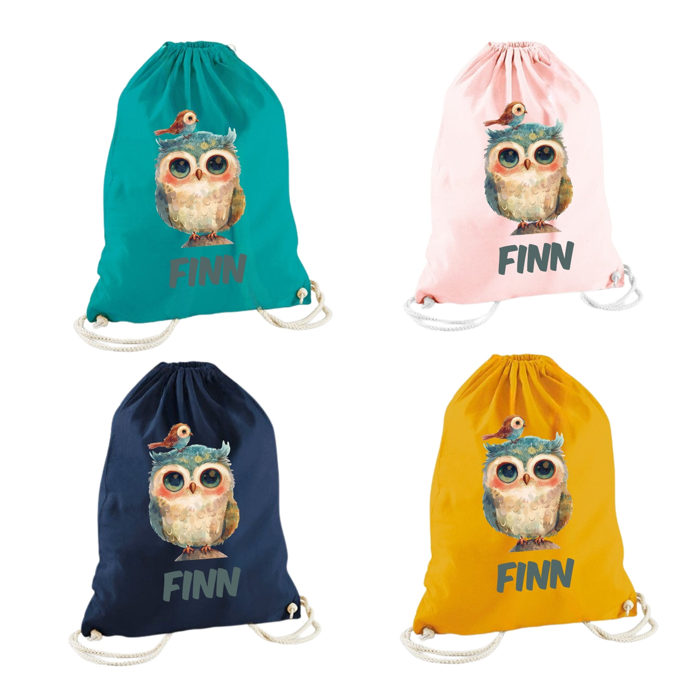 Turnbeutel bunte Tiere personalisiert – Stoffbeutel Kinder