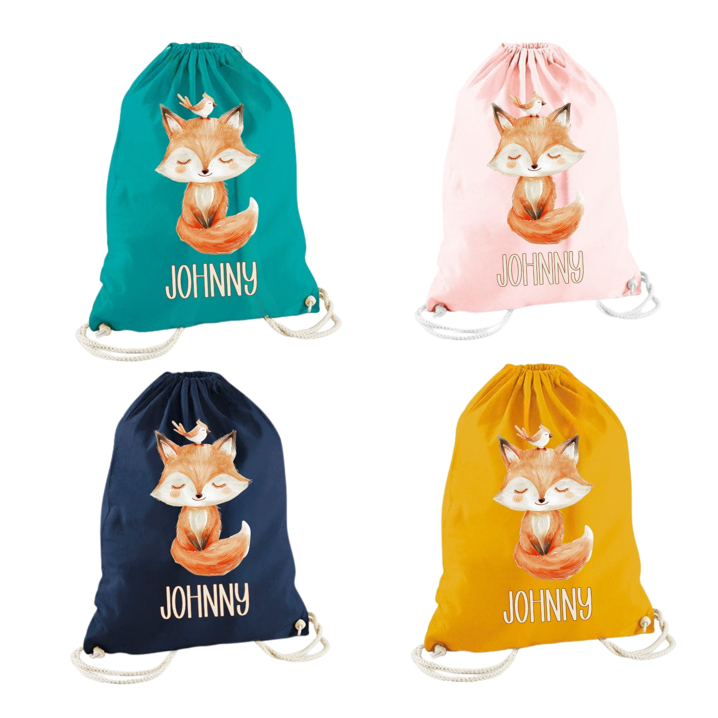 Turnbeutel mit Tiermotiven personalisiert