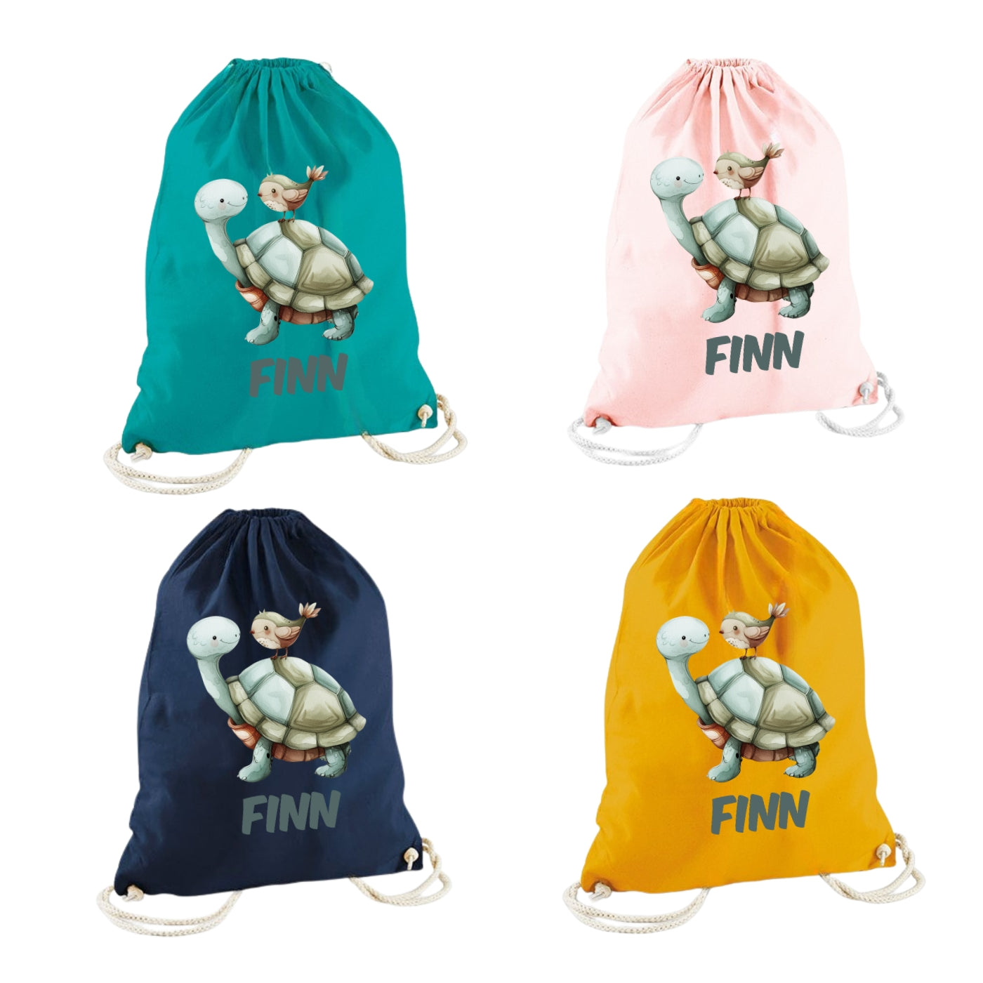 Turnbeutel bunte Tiere personalisiert – Stoffbeutel Kinder