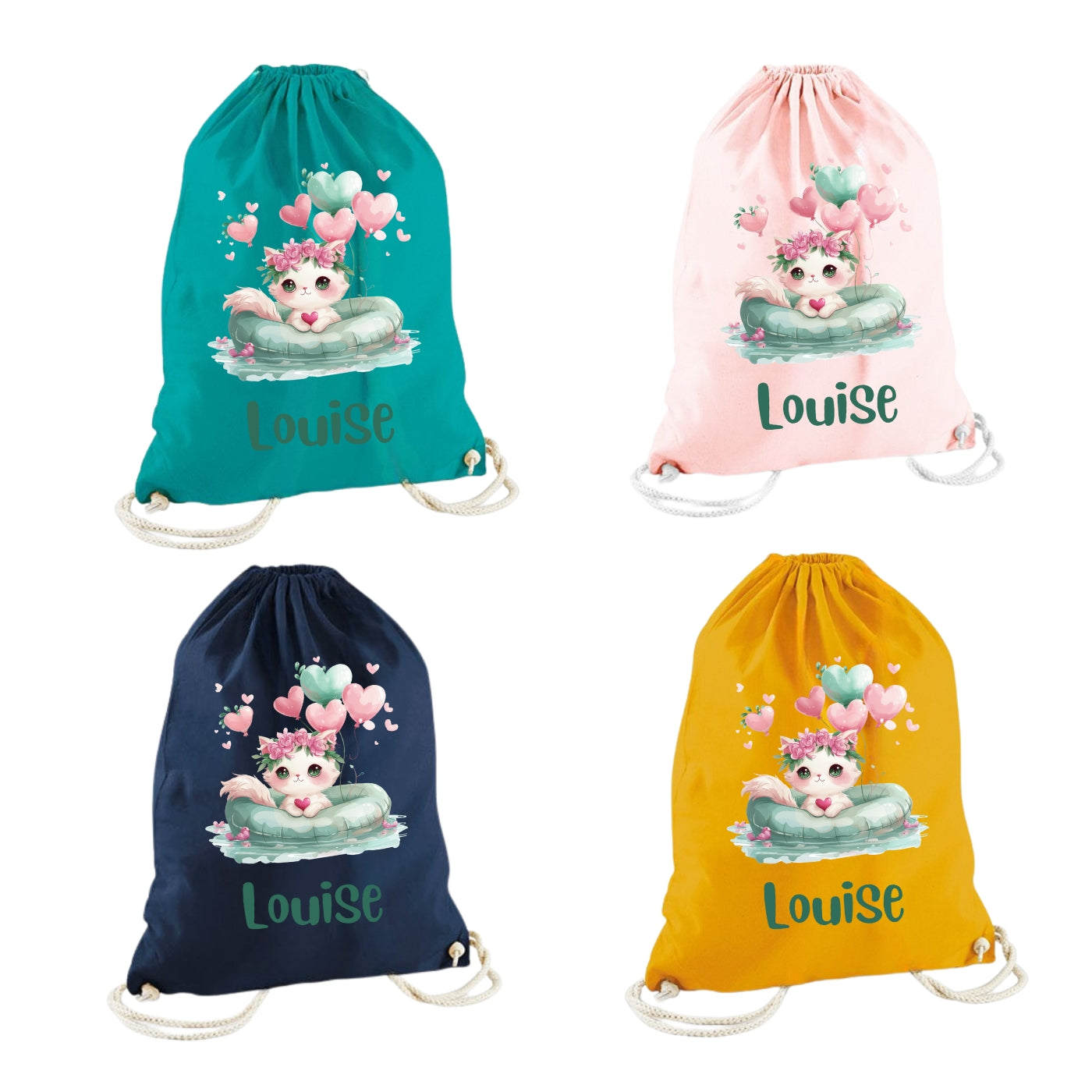 Turnbeutel grüne Tiere personalisiert – Bio Baumwolle Kinder