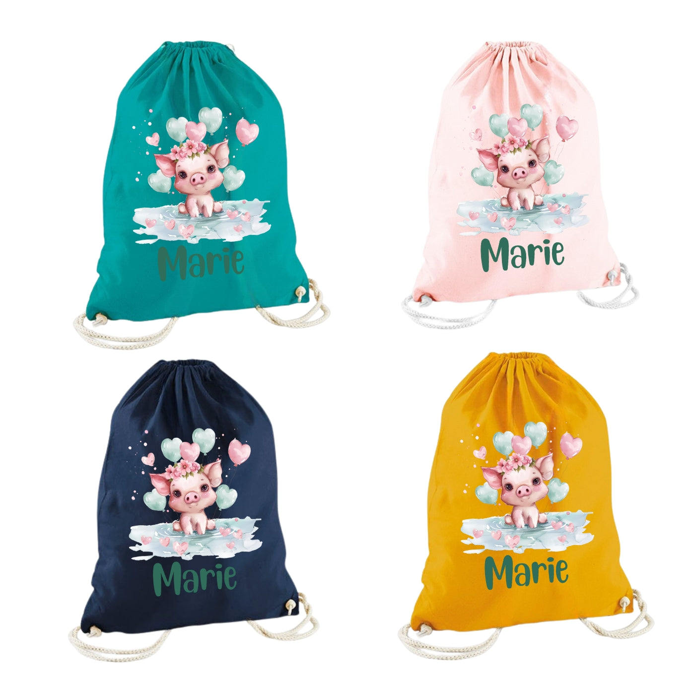 Turnbeutel grüne Tiere personalisiert – Bio Baumwolle Kinder