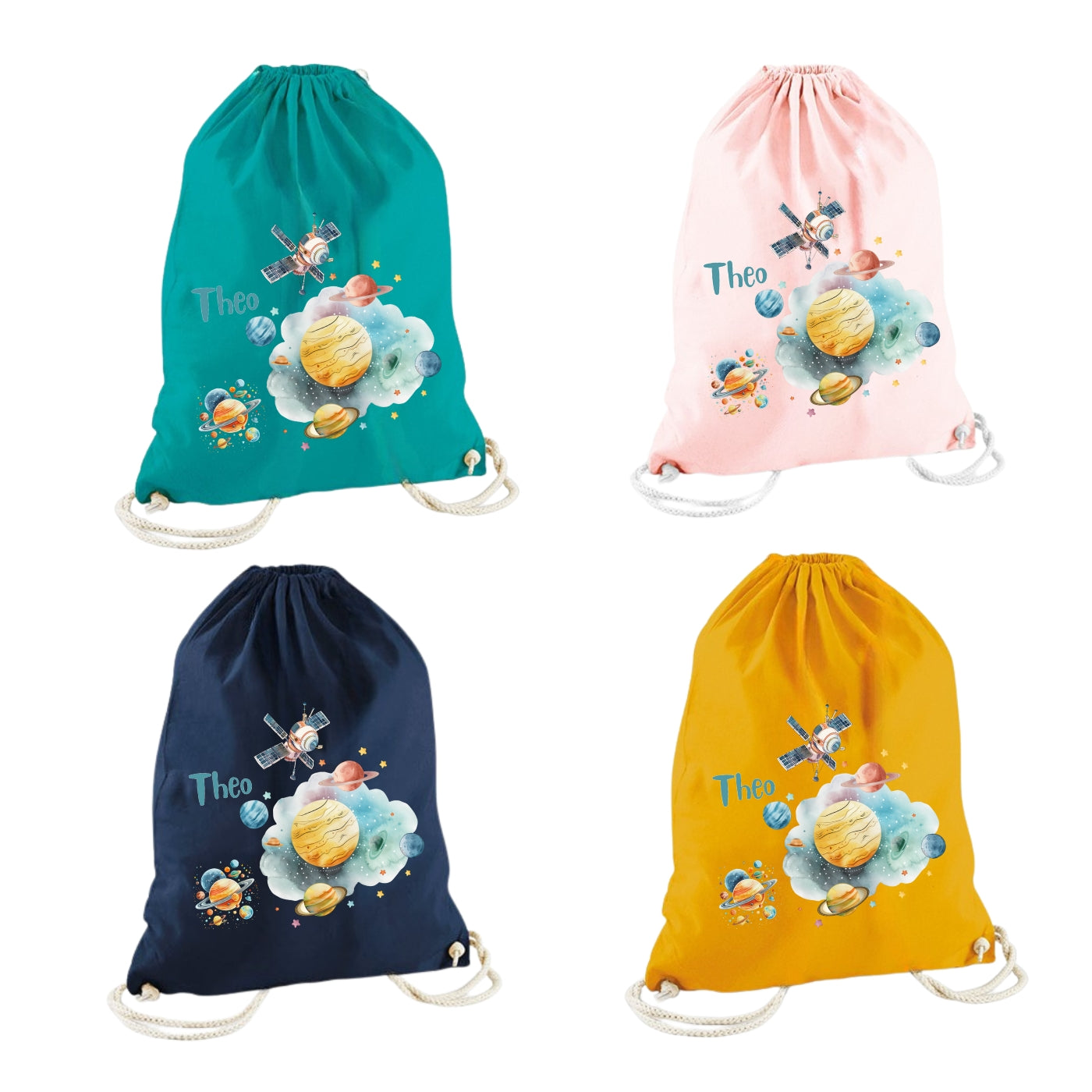 Turnbeutel für Kinder mit Weltall Motiven personalisiert