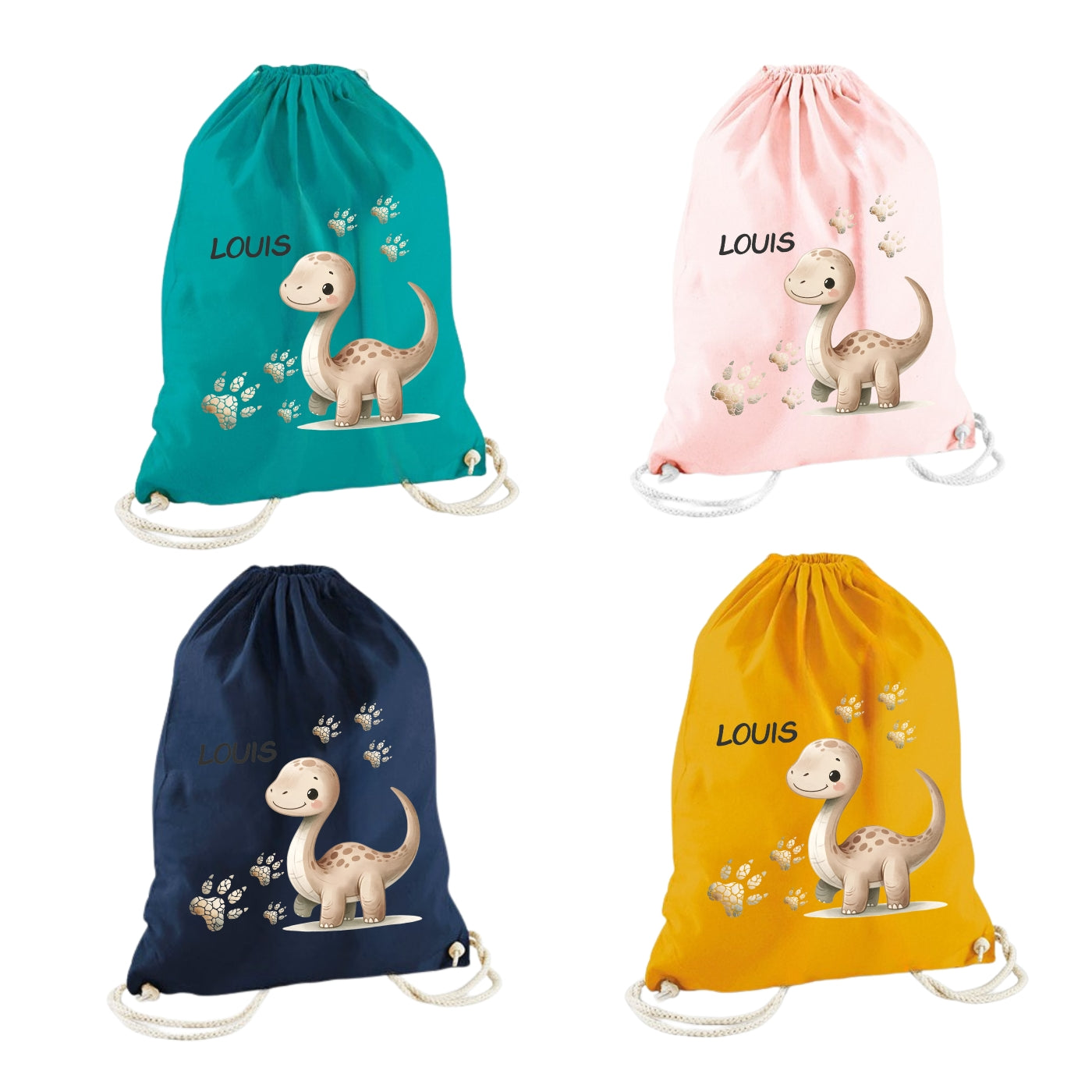 Turnbeutel Dino personalisiert – Bio Baumwolle für Kinder