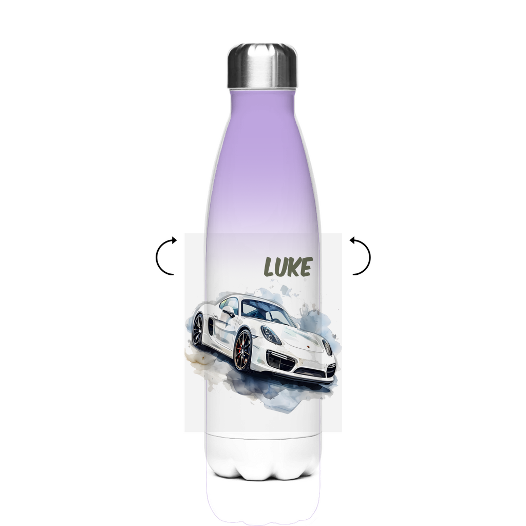Thermo Trinkflasche Edelstahl 500 ml für Kinder mit Auto- und Rennauto-Motiv – auslaufsicher & personalisiert