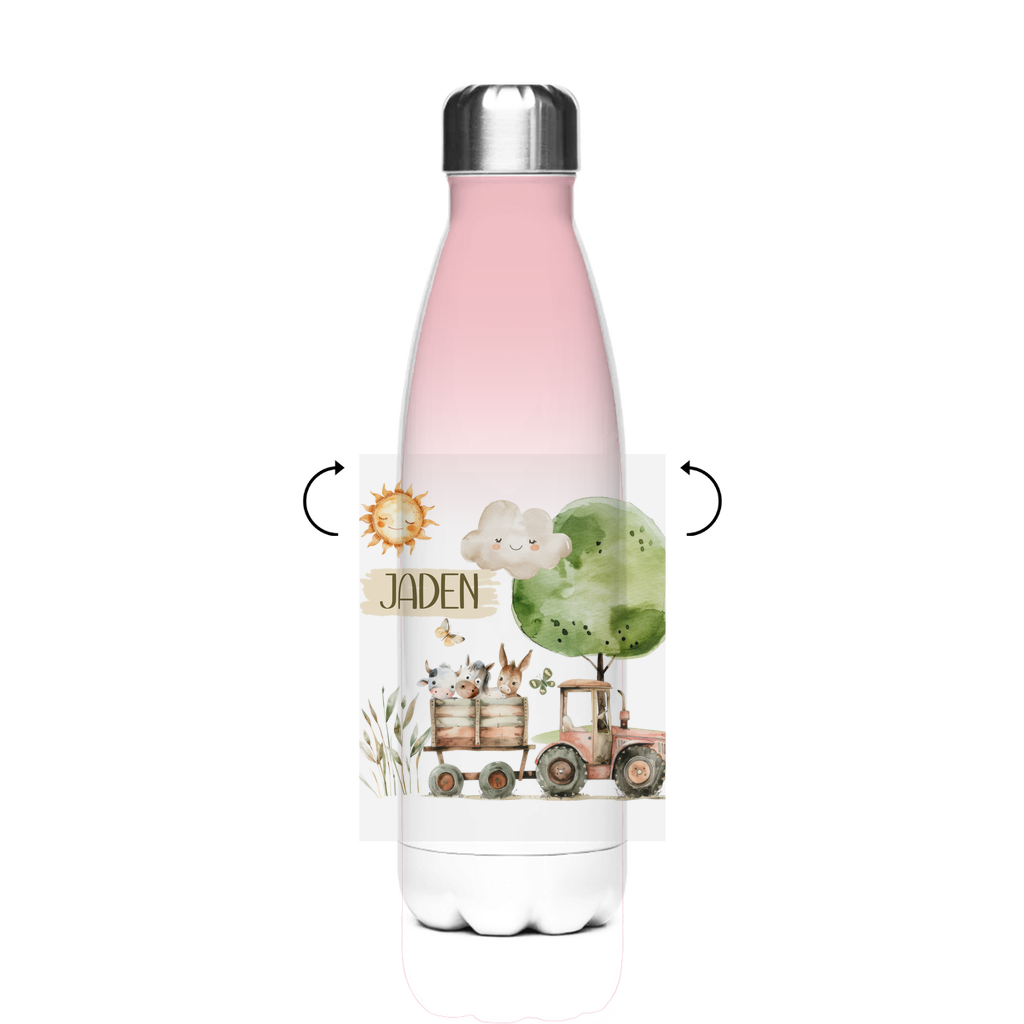 Thermo Trinkflasche Edelstahl 500 ml für Kinder mit Bauernhof Motiv – Traktor & Tiere, auslaufsicher & personalisierbar

