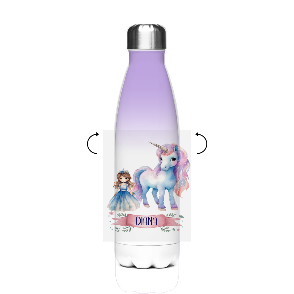 Thermo Trinkflasche Edelstahl 500 ml für Kinder mit Einhorn Motiv – auslaufsicher & personalisiert

