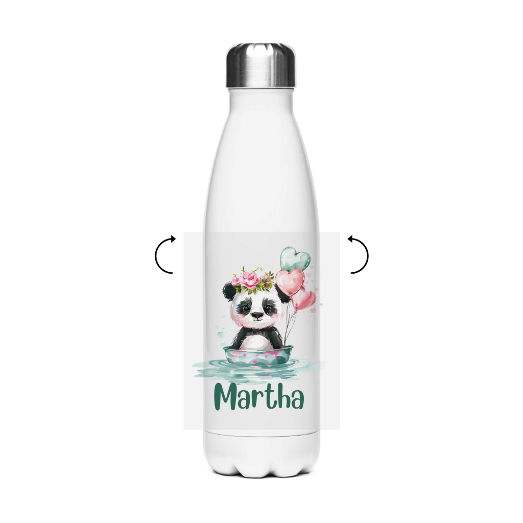 Thermo Trinkflasche Edelstahl 500 ml Kinder mit grünen Tierchen Motiven – Panda, Kuh, Katze & Co – auslaufsicher & personalisiert


