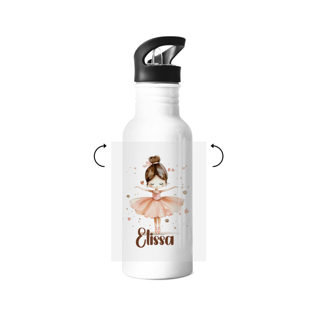 Personalisierte Edelstahl Trinkflasche Kinder mit Ballerina-Motiv und Strohhalm – 500ml, auslaufsicher & spülmaschinenfest

