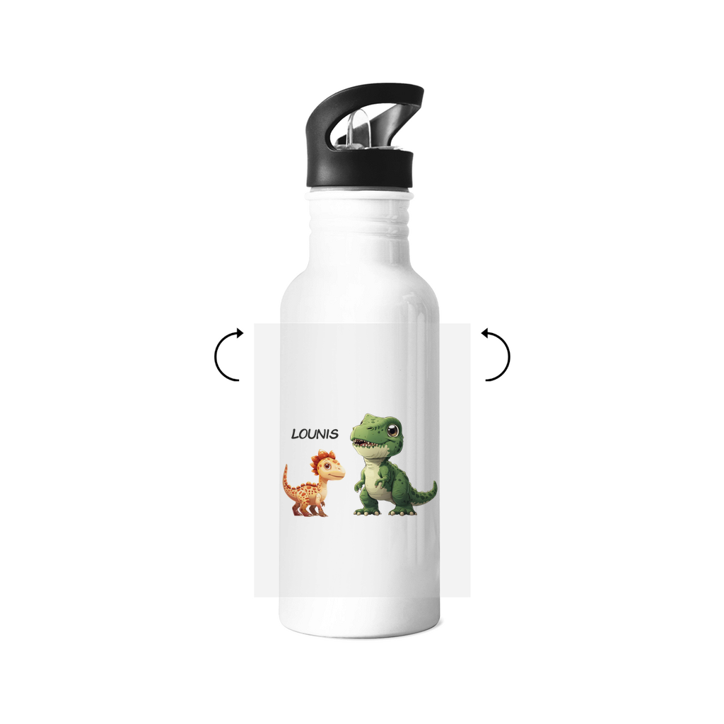 Personalisierte Kinder Trinkflasche mit Dinosaurier-Motiv – T-Rex & Co., Edelstahl 500ml, mit Strohhalm, auslaufsicher & spülmaschinenfest