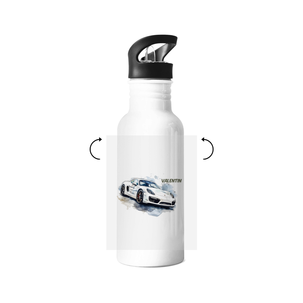 Personalisierte Kinder Trinkflasche mit Rennwagen-Motiv – Edelstahl 500ml, mit Strohhalm, auslaufsicher & spülmaschinenfest, sportliches Auto-Design

