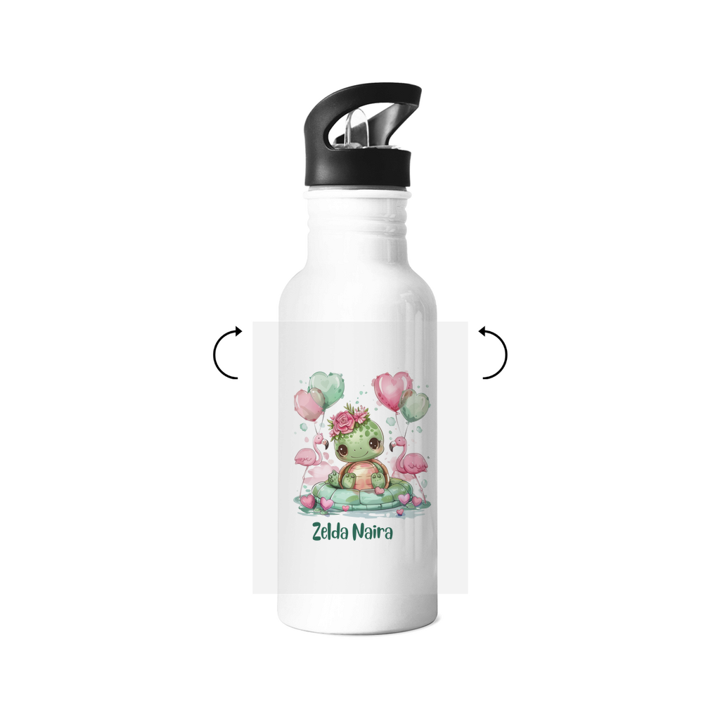 Personalisierte Kinder Trinkflasche mit grünen Tiermotiven – Edelstahl 500ml, mit Strohhalm, auslaufsicher & spülmaschinenfest