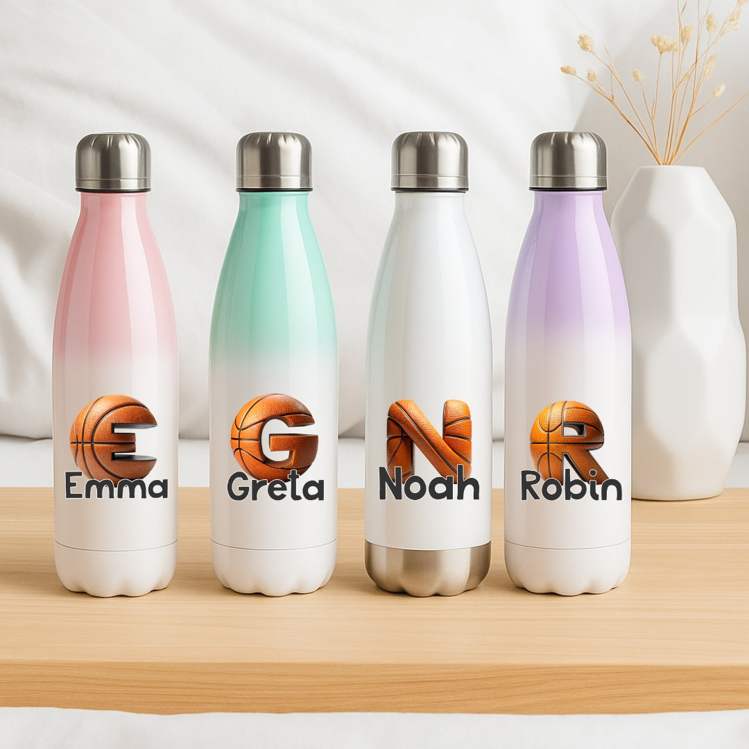 Personalisierte Thermoflasche Kinder mit Namen Basketball Motiv für Schule und Kindergarten