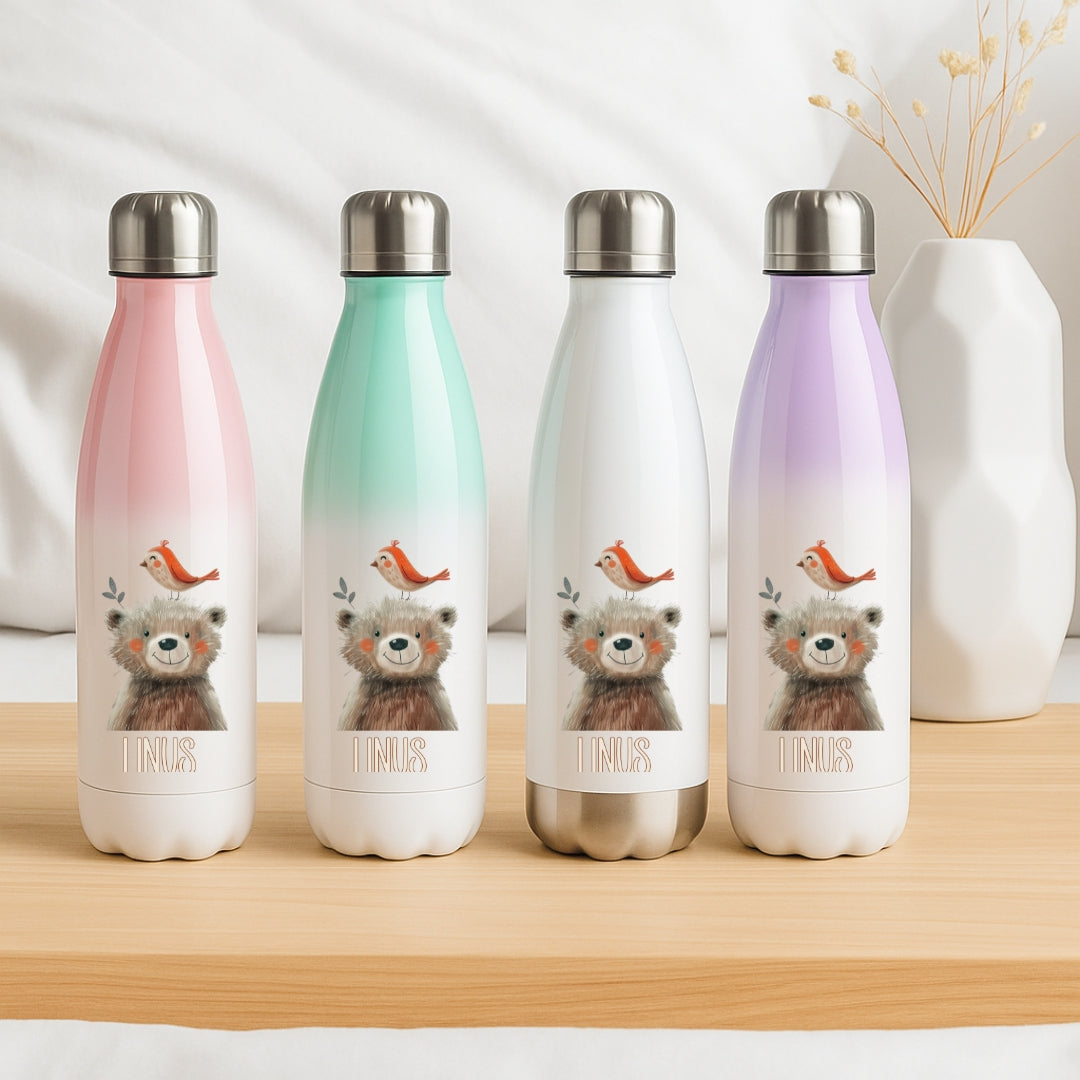 Kinderflasche mit Namen und Tiermotiven