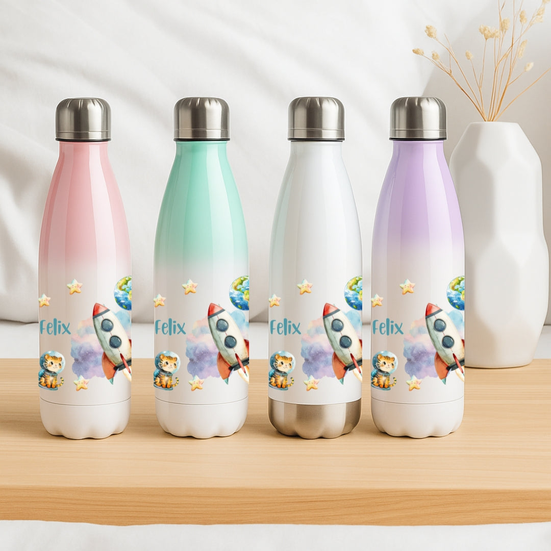 Kinder Trinkflasche mit Namen – Weltall Motiv