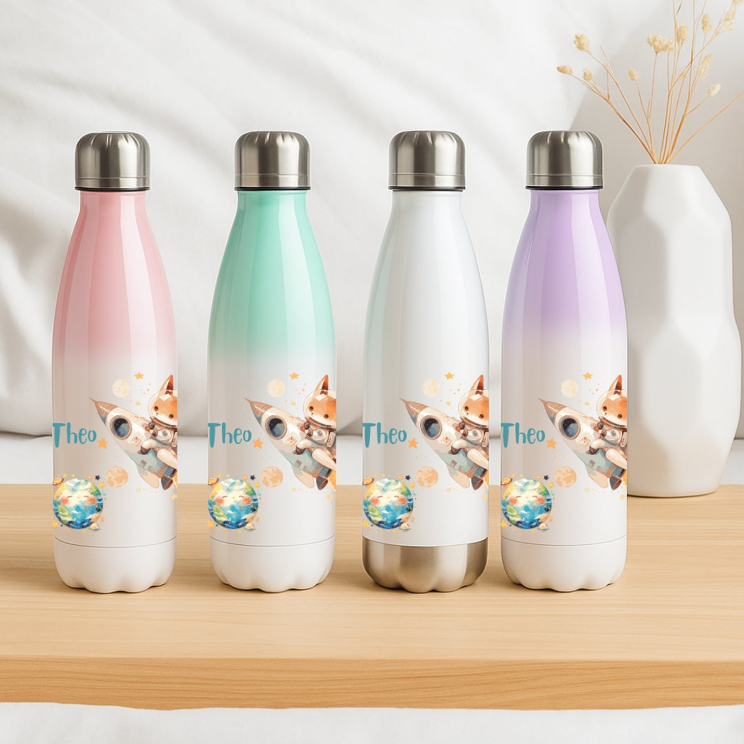 Kinder Trinkflasche mit Namen – Weltall Motiv