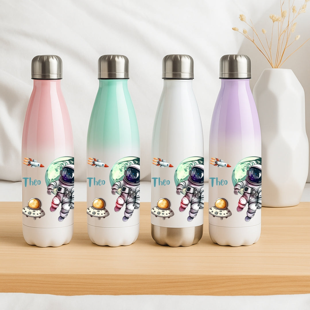 Kinder Trinkflasche mit Namen – Weltall Motiv