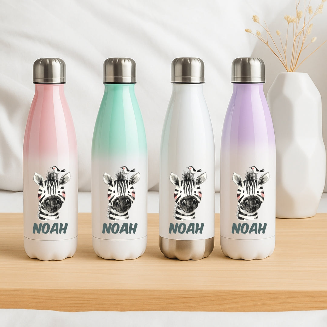 Thermo Trinkflasche für Kinder – Bunte Tiermotive und Name