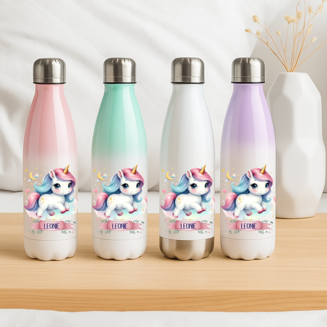 Thermo Trinkflasche für Mädchen personalisiert – Einhorn Motive