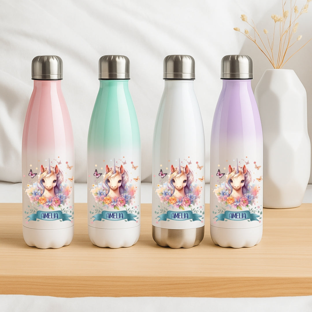 Thermo Trinkflasche für Mädchen personalisiert – Einhorn Motive