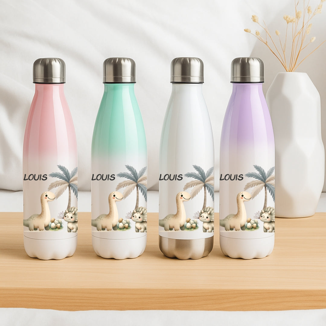 Thermosflasche für Kinder mit Dino Motiven und Namen