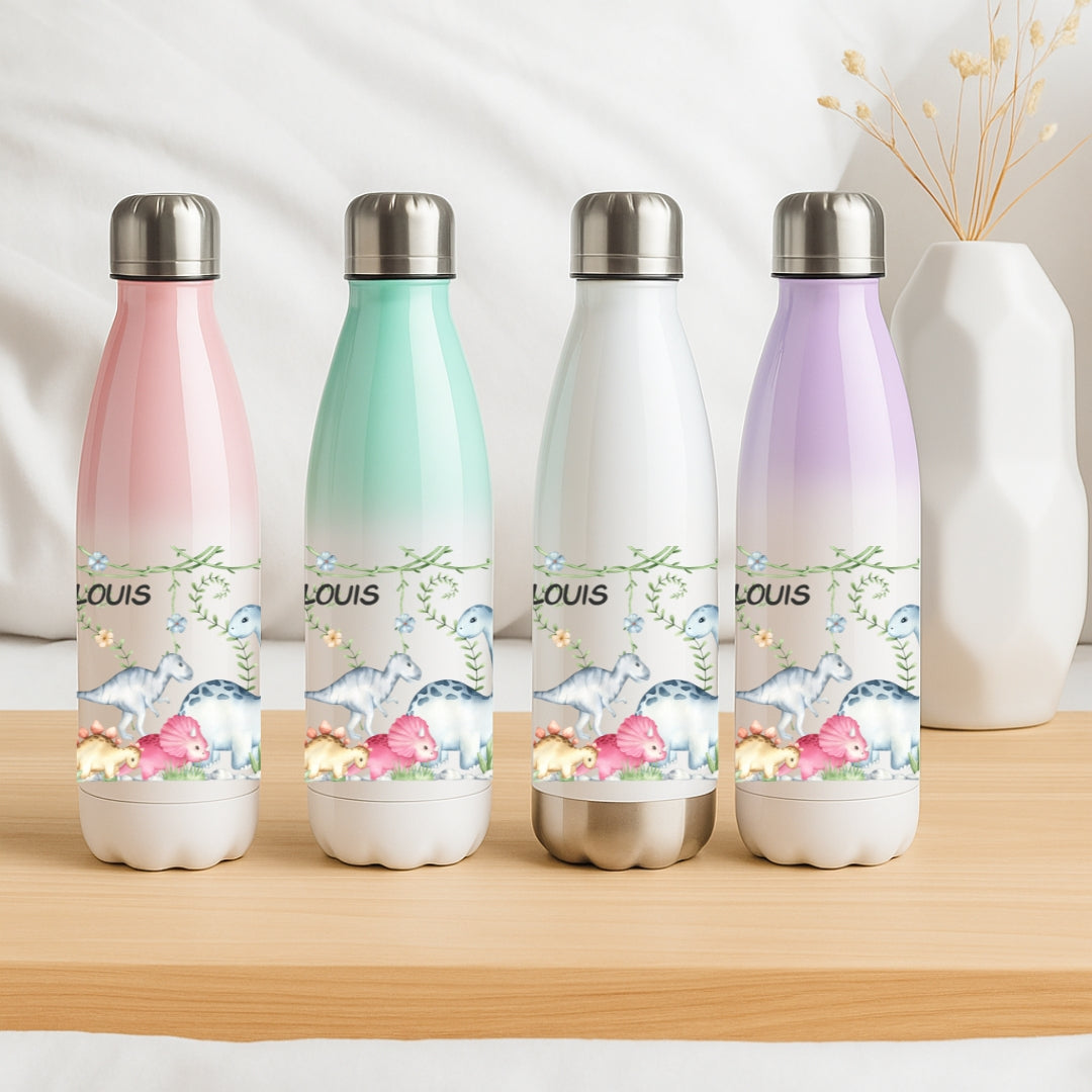 Thermosflasche für Kinder mit Dino Motiven und Namen
