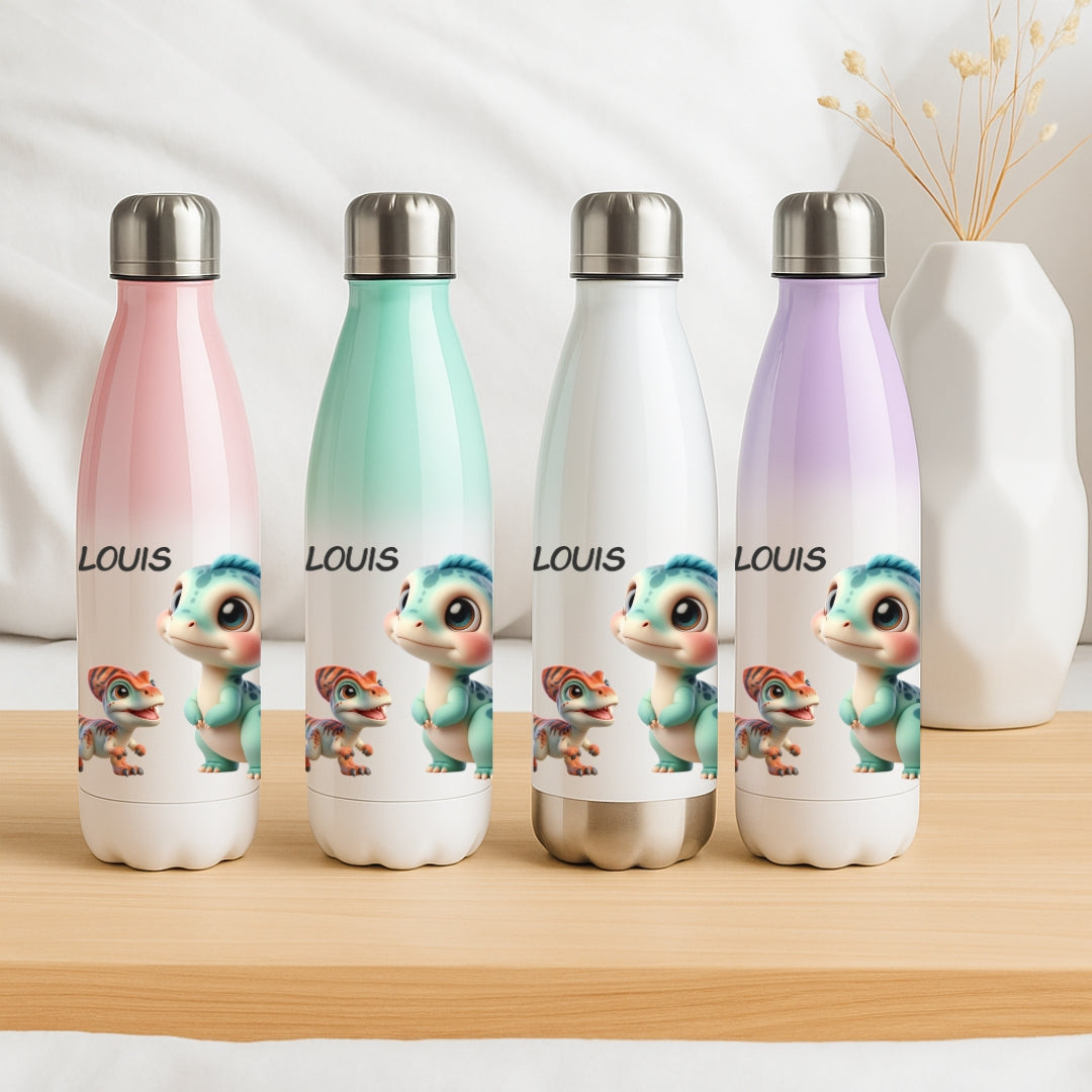 Thermosflasche für Kinder mit Dino Motiven und Namen