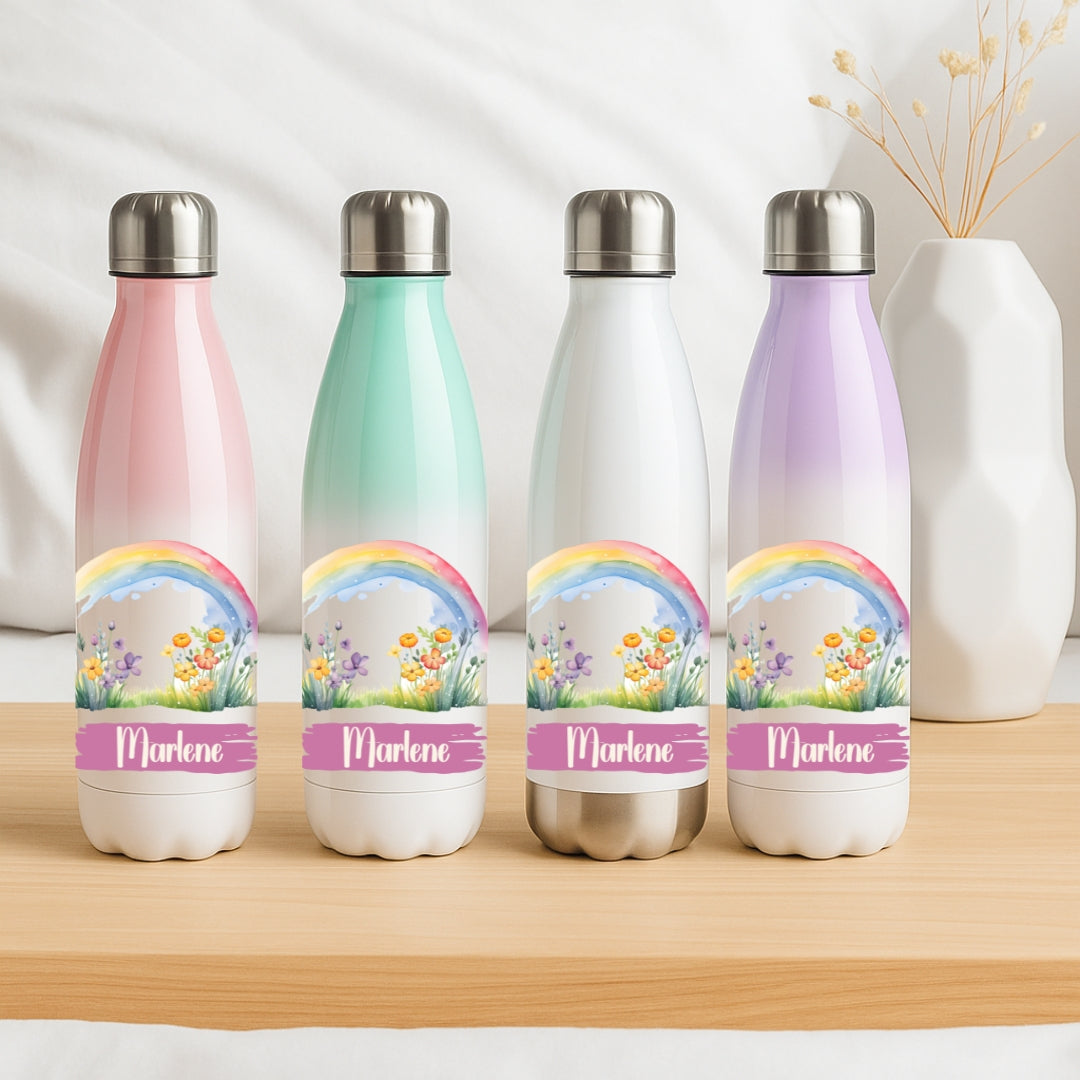 Isolierflasche für Kinder – Regenbogen Motive mit Namen