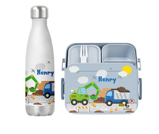 Set Bentobox und Thermoflasche Lastwagen mit Namen