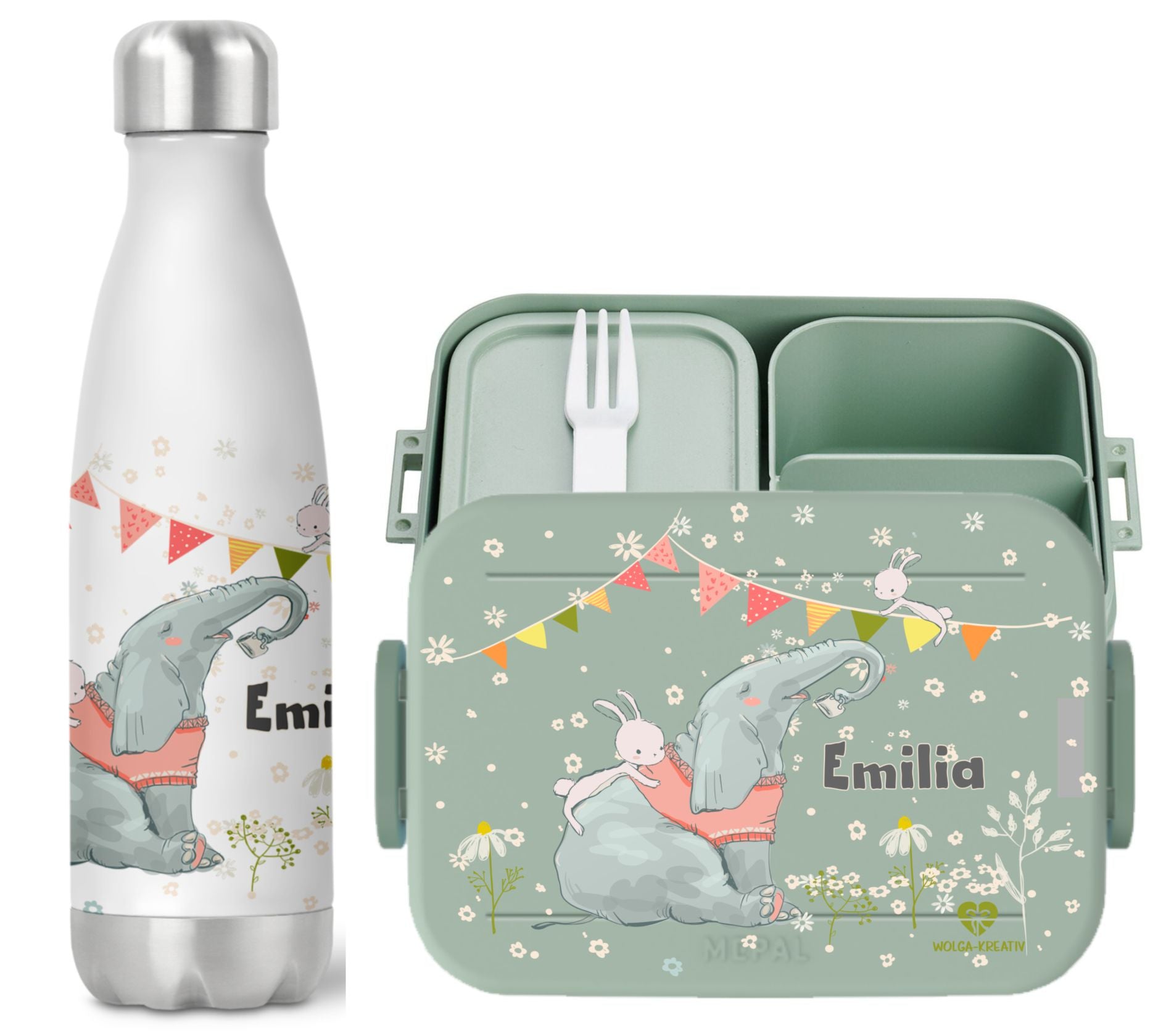 personliaisier lunchbox trinkflasche kindergarten schule wolga-kreativ