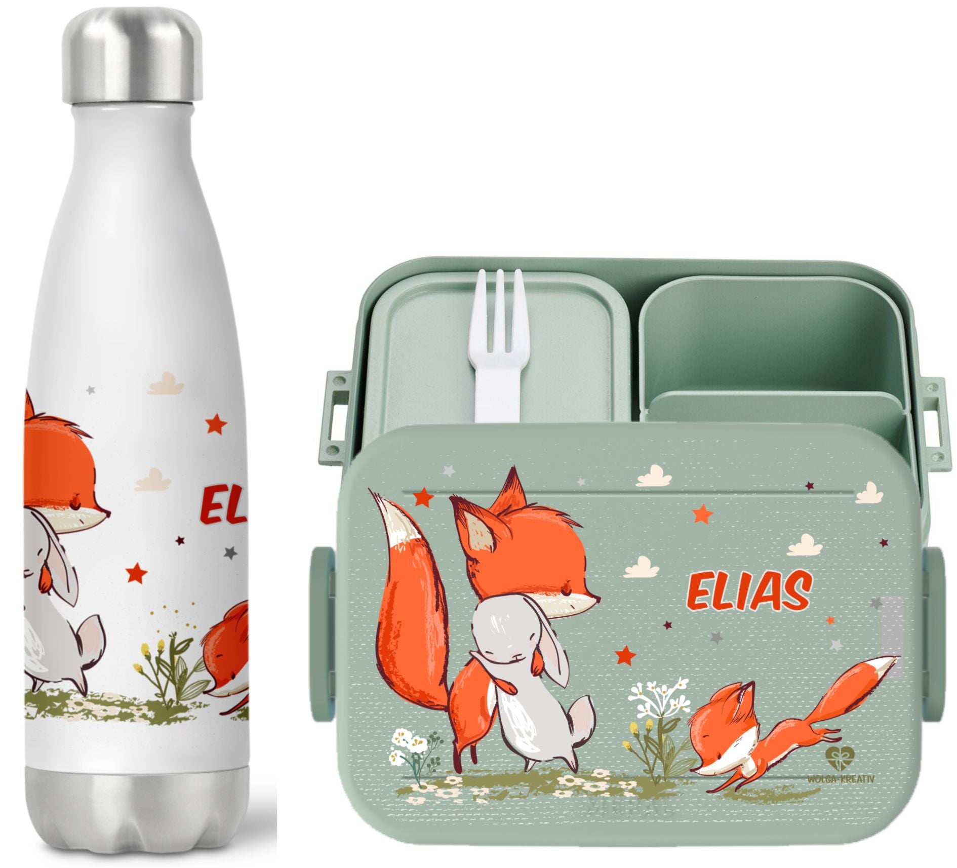 thermoflasche bento brotdose fuchs kindergarten schule wola-kreativ