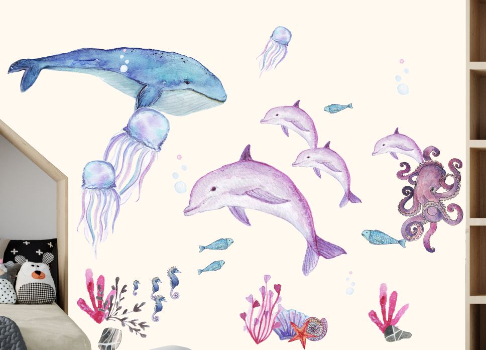wandsticker wandaufkleber kinderzimmer wal delfin unterwasserwel wolga-kreativ