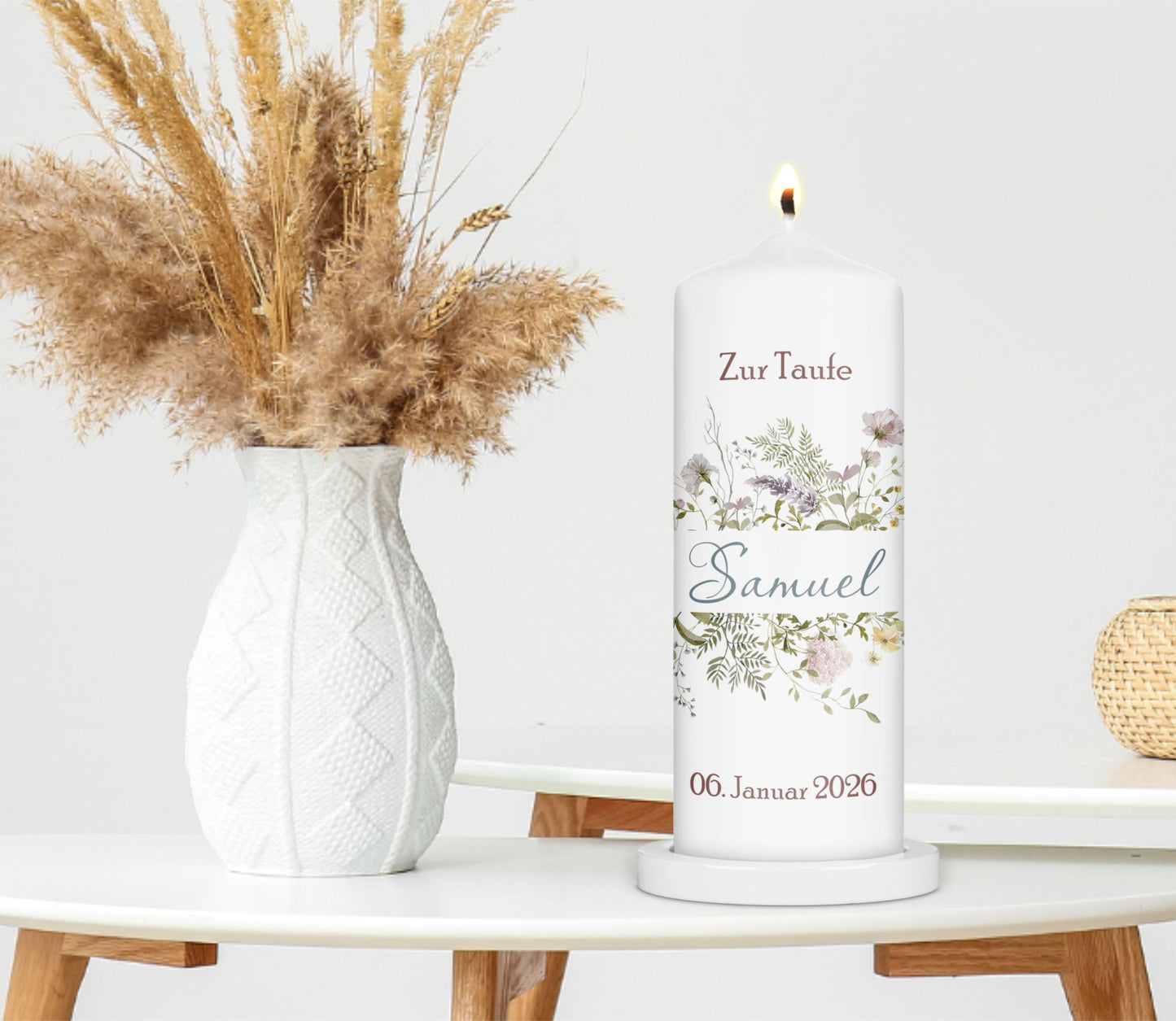 taufkerze blumen name taufdatum spruch personalisiert