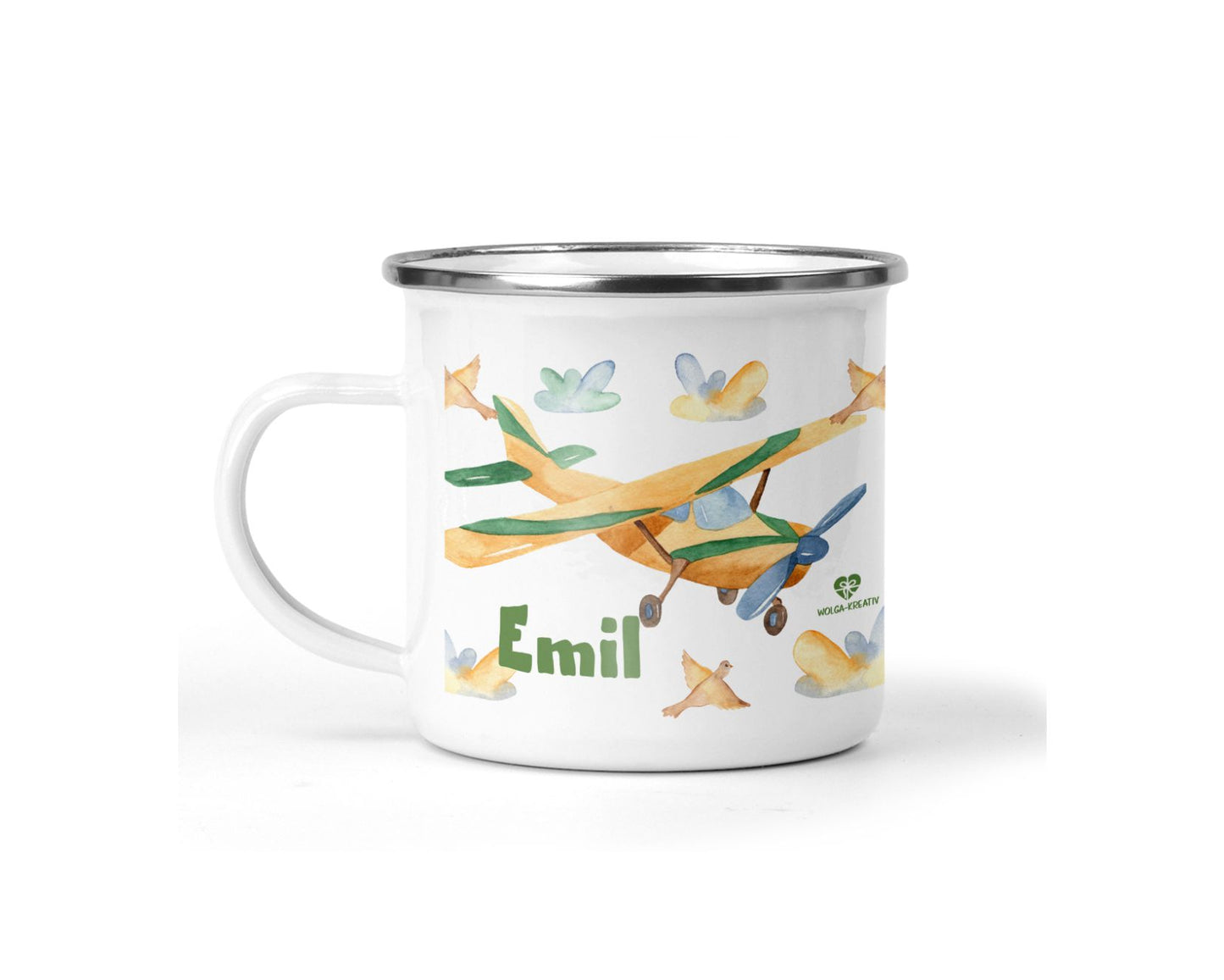 Emaille Tasse Lufttransport mit Name - wolga-kreativ