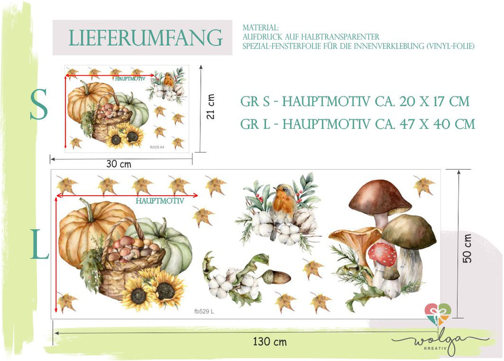 fensteraufkleber herbstdeko kürbis vogel pilz