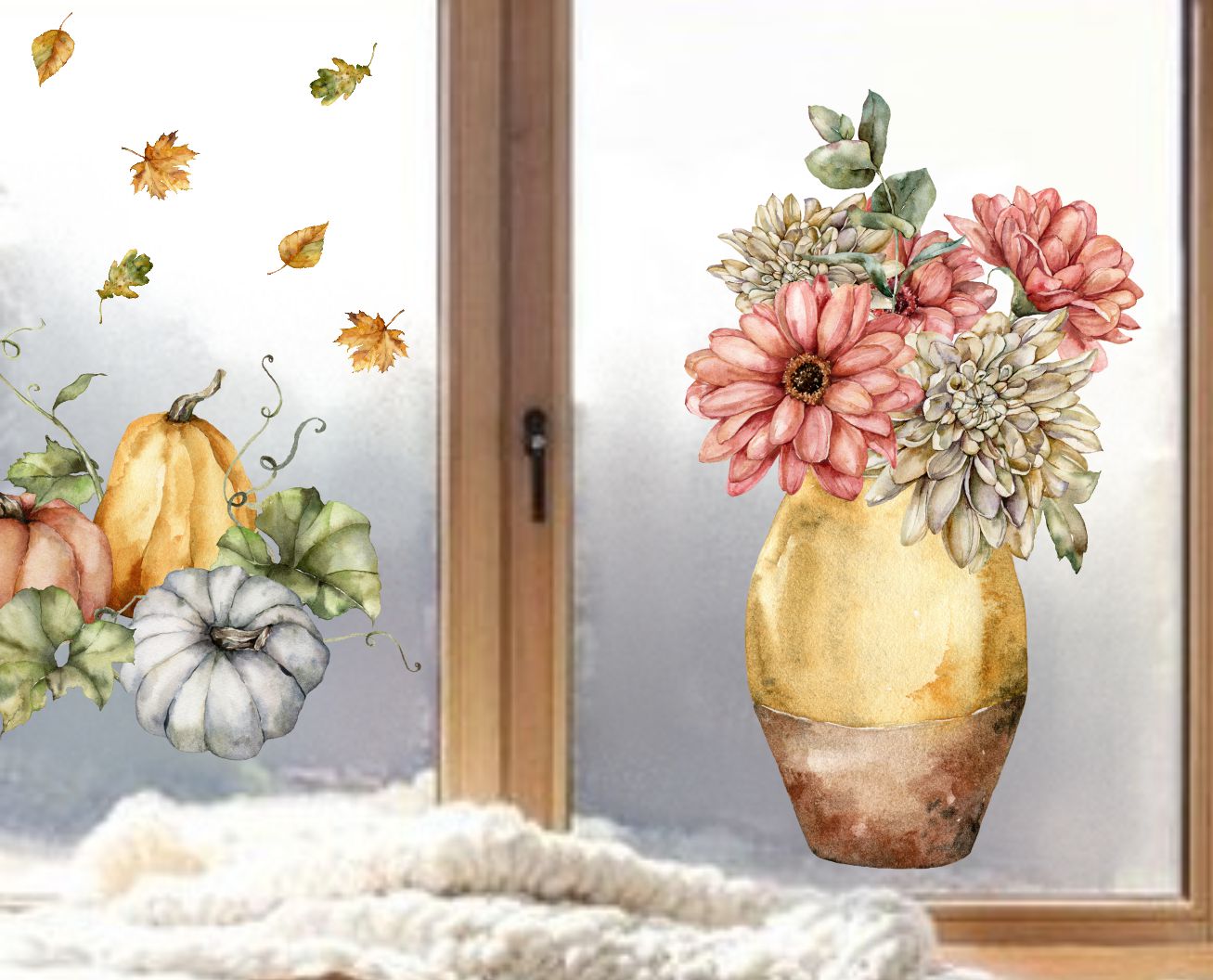 fensterbild fensteraufkleber fensterdekoration blumen herbst kürbis wolga-kreativ