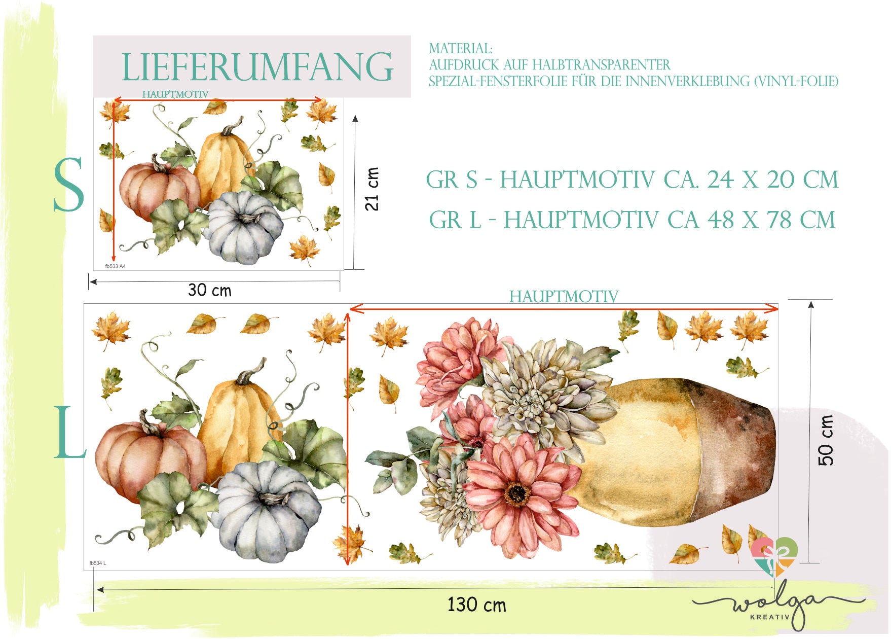 fensterbild fensteraufkleber fensterdekoration blumen herbst kürbis wolga-kreativ