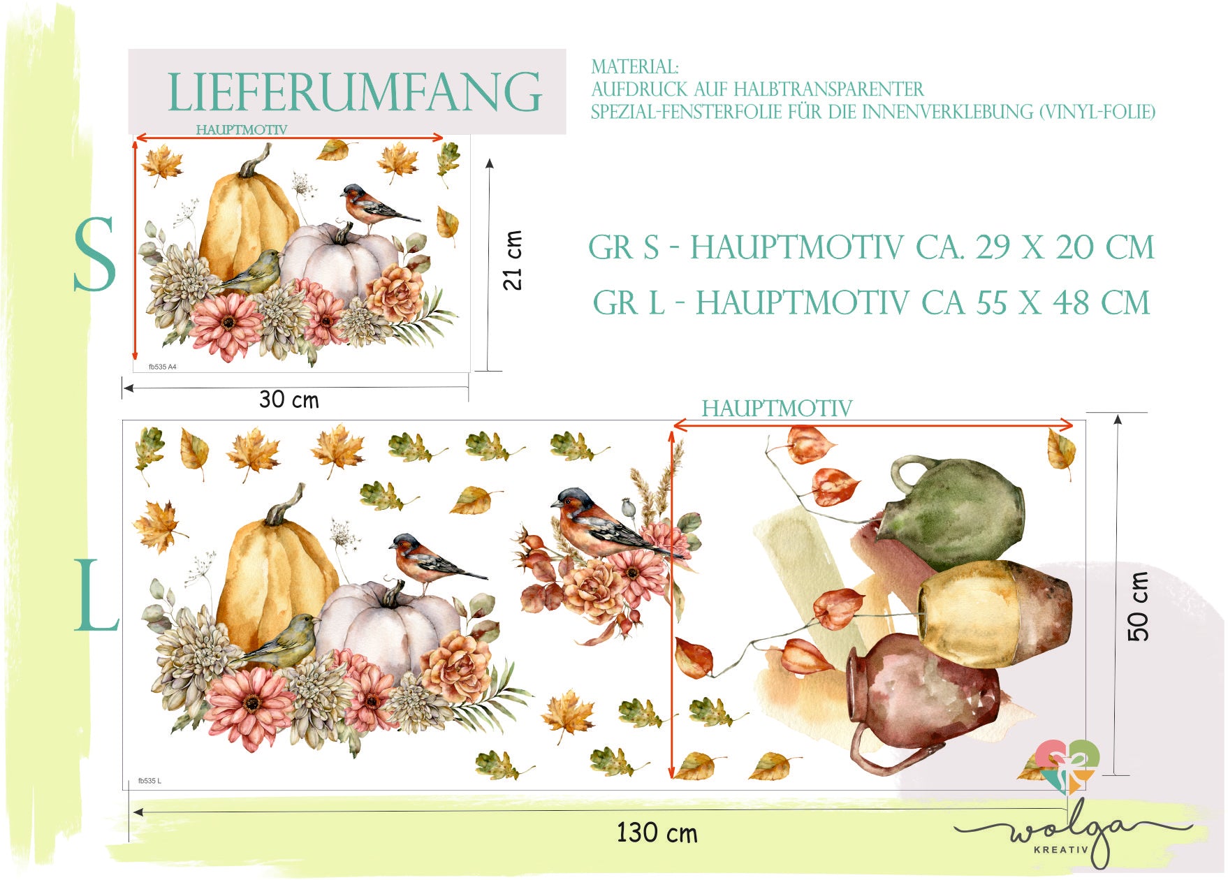 fensterbild fenstersticker blumen vogel kürbis wolga-kreativ