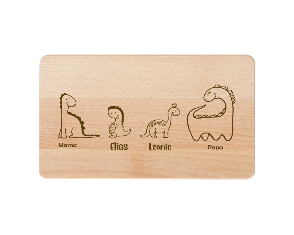  holz brettchen frühstücksbrettchen gravur name Dinofamilie wolga-kreativ