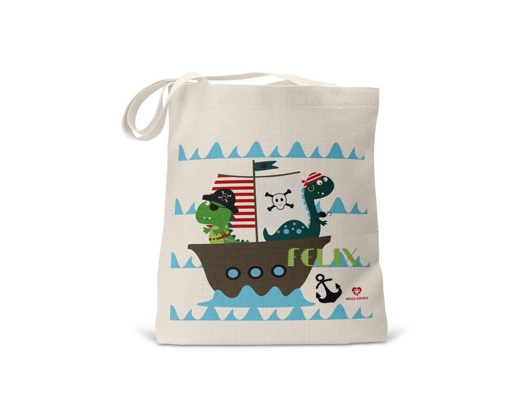 kindertasche stofftasche personalisiert bio Dino Piraten name bedruckt wolga-kreativ  