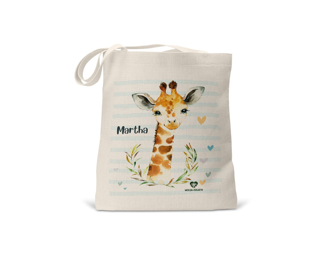 kindertasche stofftasche personalisiert bio Giraffe name bedruckt wolga-kreativ 