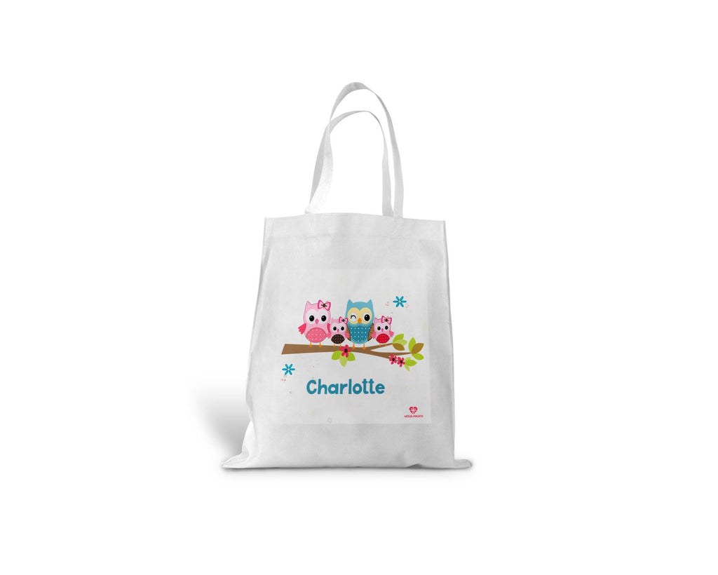kindertasche stofftasche personalisiert Eulenfamilie name bedruckt wolga-kreativ  