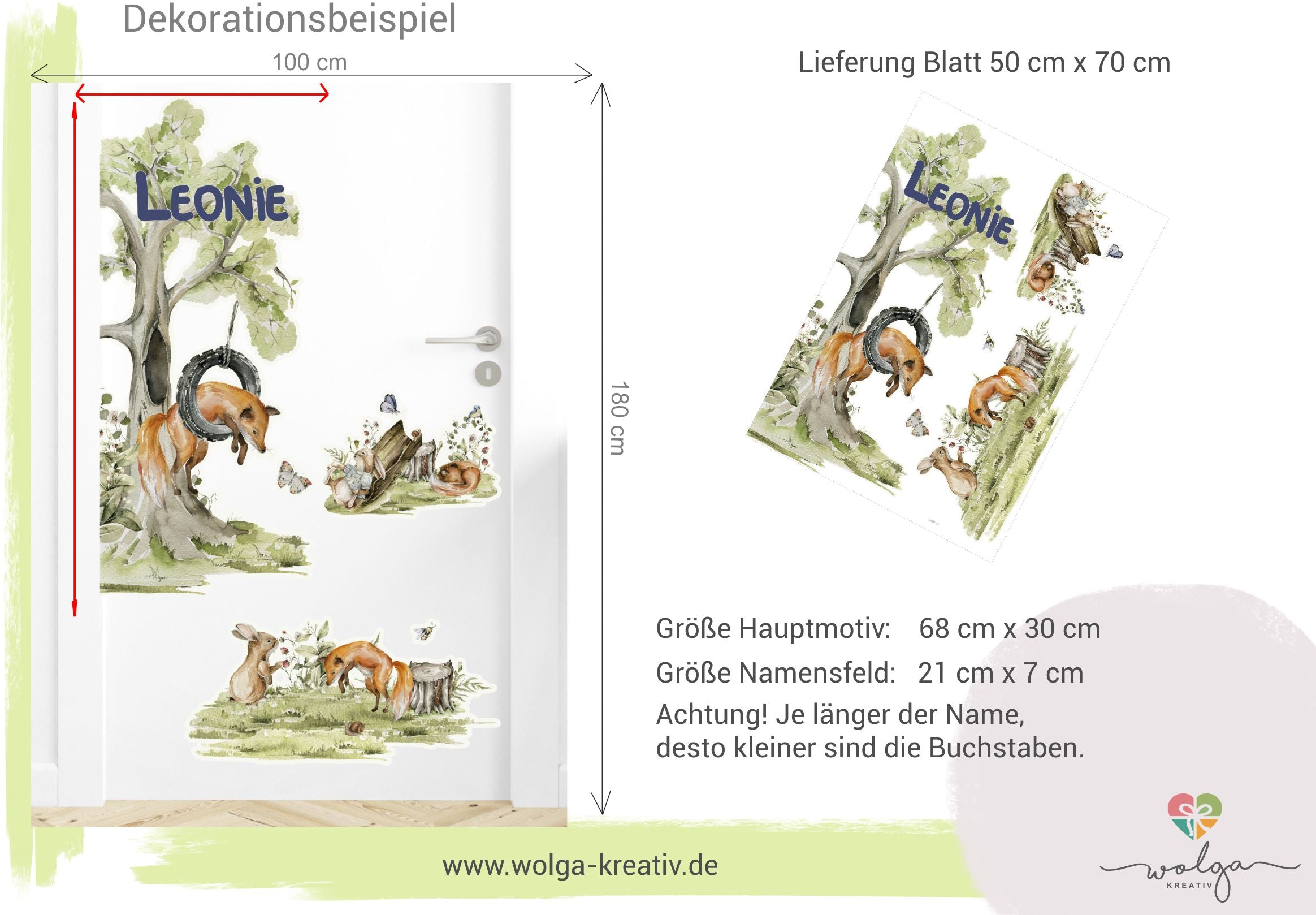 Türaufkleber Fuchs Hase personalisiert