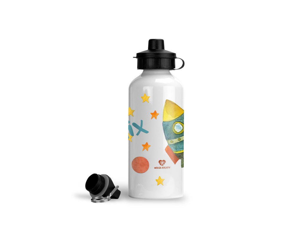 personalisierte trinkflasche Rakete kindergarten schule name wolga-kreativ